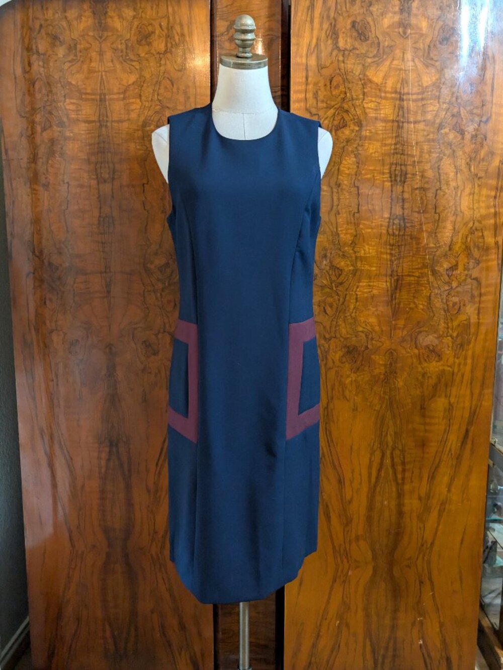 J. McLaughlin Kinsley Wool Blend Colorblock Shift Dress S Blue Magenta Pockets